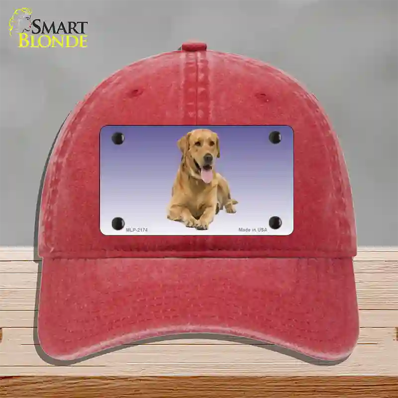 Yellow Labrador Retriever Dog Novelty License Plate Hat Unconstructed Cotton / Red