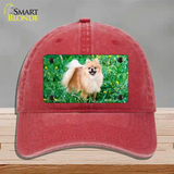 Pomeranian Dog Novelty License Plate Hat Unconstructed Cotton / Red