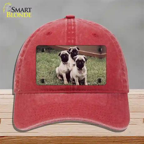 Pug Dog Novelty License Plate Hat Unconstructed Cotton / Red