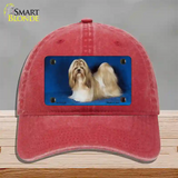 Shih Tzu Dog Novelty License Plate Hat Unconstructed Cotton / Red