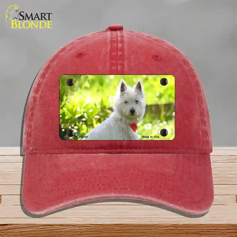 West Highland Dog Terrier Novelty License Plate Hat Unconstructed Cotton / Red