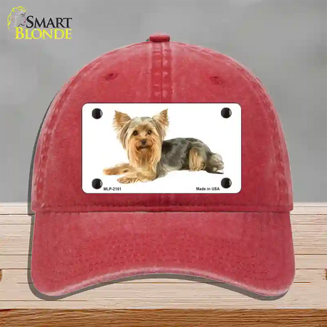 Yorkshire Terrier Dog Novelty License Plate Hat Unconstructed Cotton / Red