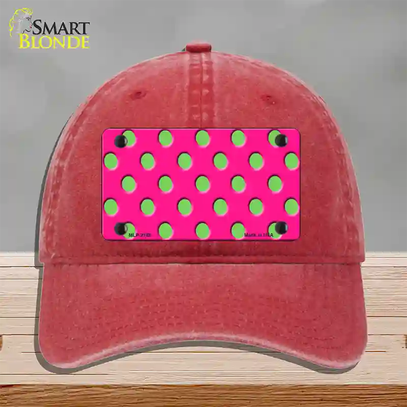 Lime Green Polka Dots Hot Pink Novelty License Plate Hat Unconstructed Cotton / Red