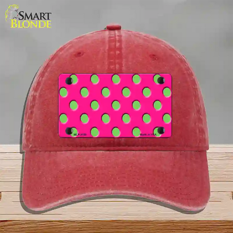 Lime Green Polka Dots Hot Pink Novelty License Plate Hat Unconstructed Cotton / Red