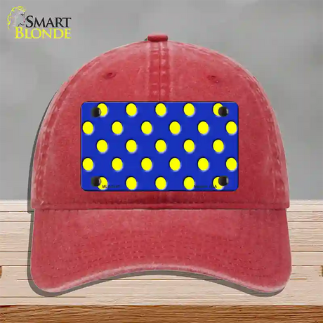 Yellow Polka Dots Royal Blue Novelty License Plate Hat Unconstructed Cotton / Red