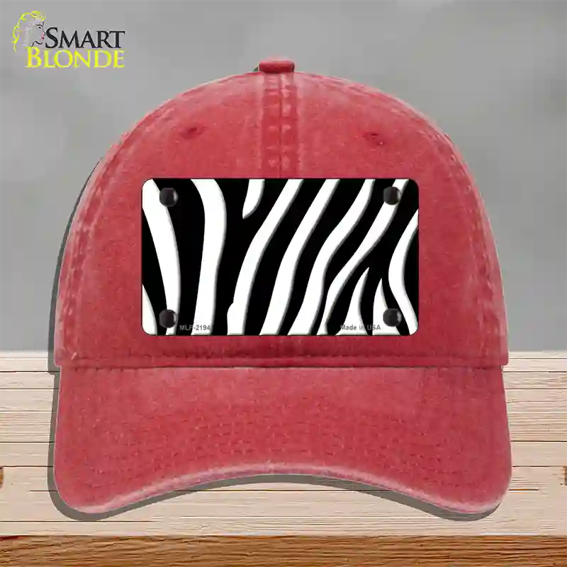 Black White Zebra Novelty License Plate Hat Unconstructed Cotton / Red