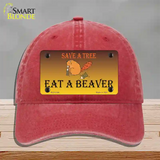 Save A Tree Eat a Beaver Novelty License Plate Hat Unconstructed Cotton / Red