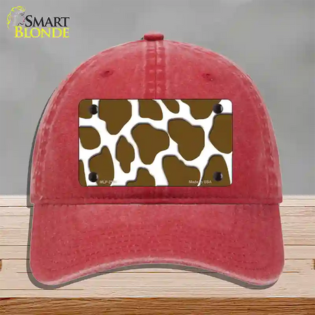 Brown White Giraffe Novelty License Plate Hat Unconstructed Cotton / Red