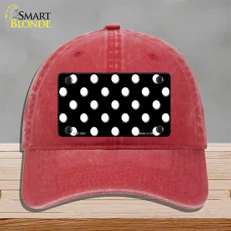 White Polka Dots Black Novelty License Plate Hat Unconstructed Cotton / Red