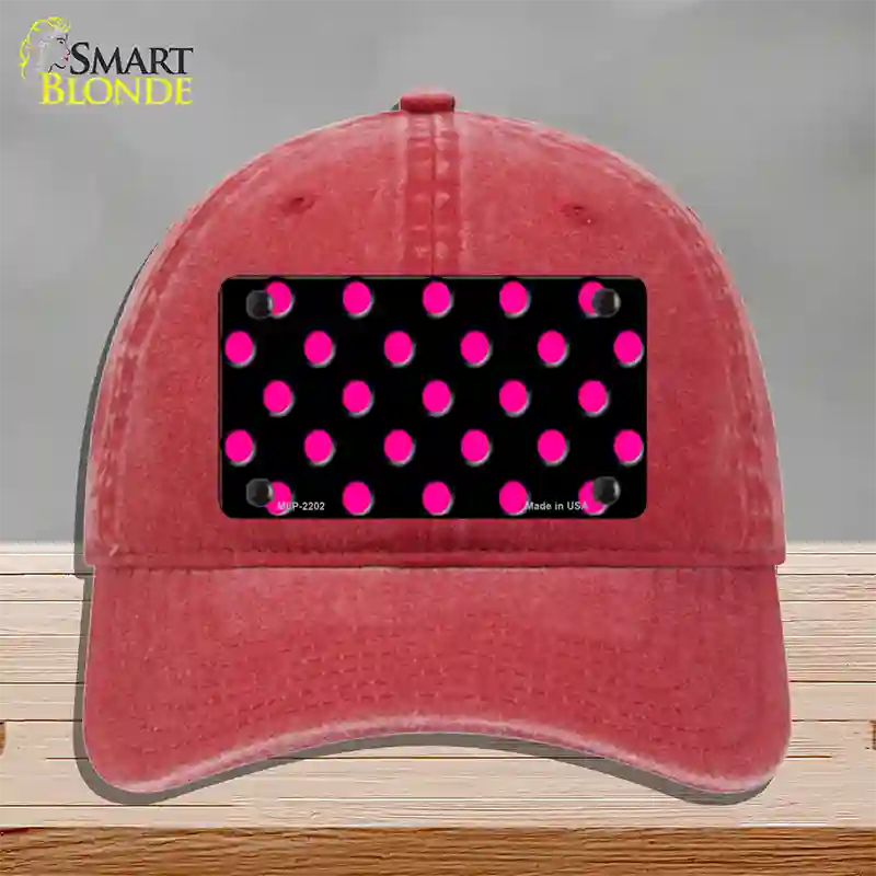 Hot Pink Polka Dots Black Novelty License Plate Hat Unconstructed Cotton / Red