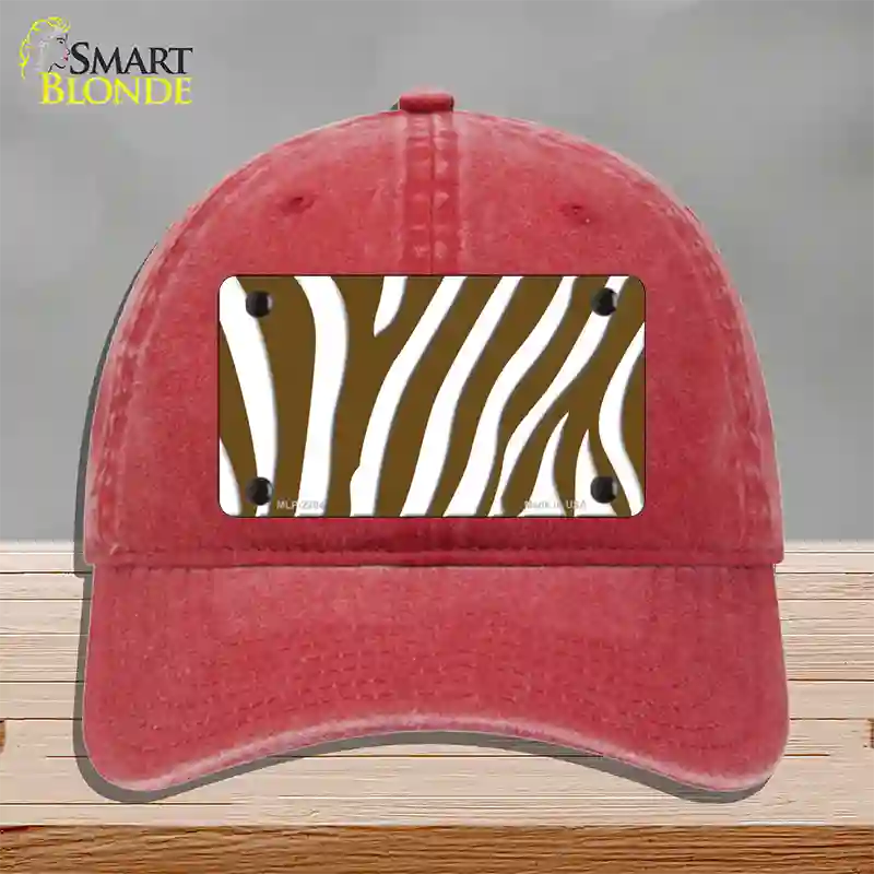 Brown White Zebra Novelty License Plate Hat Unconstructed Cotton / Red