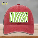 Lime Green White Zebra Novelty License Plate Hat Unconstructed Cotton / Red