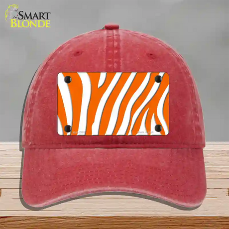 Orange White Zebra Novelty License Plate Hat Unconstructed Cotton / Red