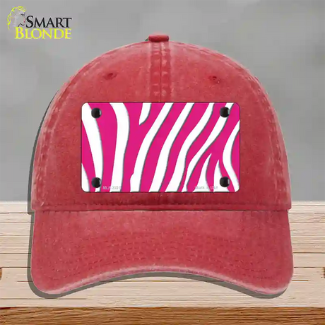 Hot Pink White Zebra Novelty License Plate Hat Unconstructed Cotton / Red