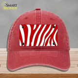 Red White Zebra Novelty License Plate Hat Unconstructed Cotton / Red