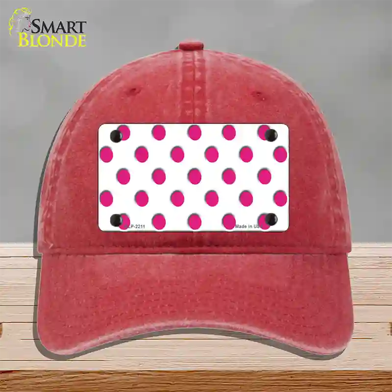 Hot Pink Polka Dots White Novelty License Plate Hat Unconstructed Cotton / Red