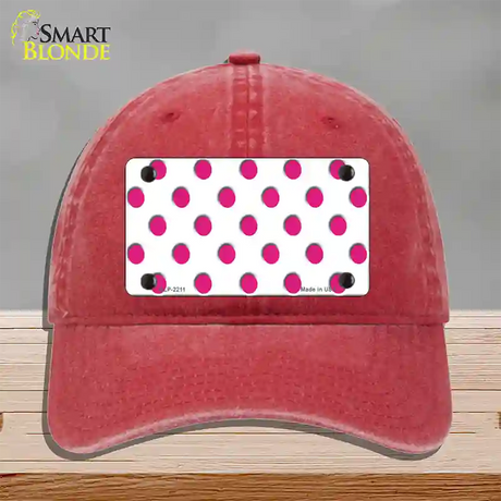 Hot Pink Polka Dots White Novelty License Plate Hat Unconstructed Cotton / Red