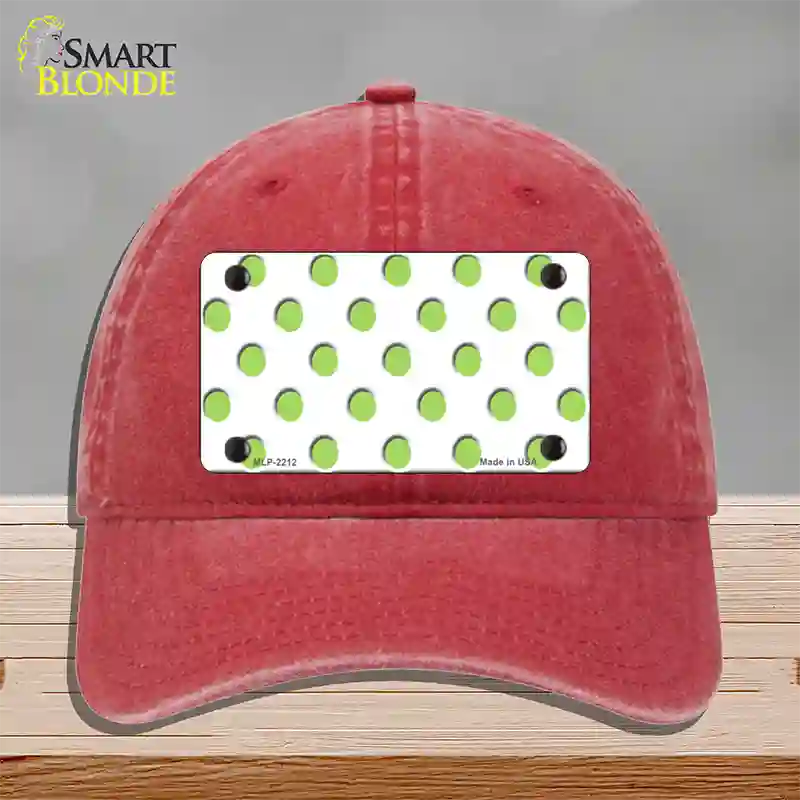 Lime Green Polka Dots White Novelty License Plate Hat Unconstructed Cotton / Red