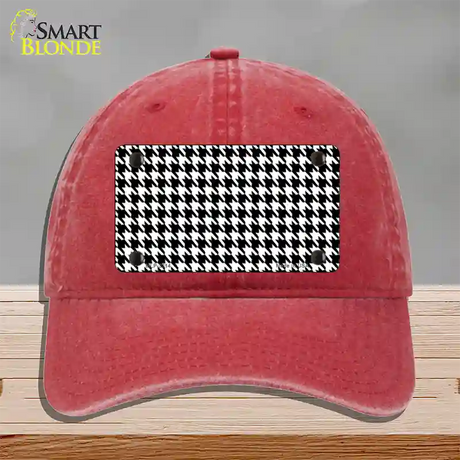 White Black Houndstooth Novelty License Plate Hat Unconstructed Cotton / Red