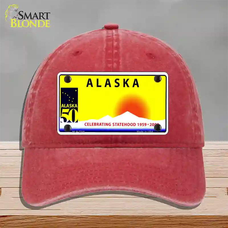 Alaska State Blank Novelty License Plate Hat Unconstructed Cotton / Red / Alaska Statehood (2216):https | Clean | Yes