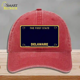 Delaware State Blank Novelty License Plate Hat Unconstructed Cotton / Red