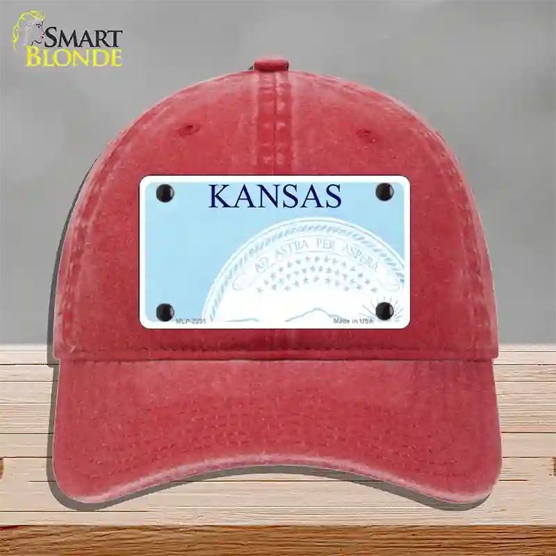 Kansas State Blank Novelty License Plate Hat Unconstructed Cotton / Red