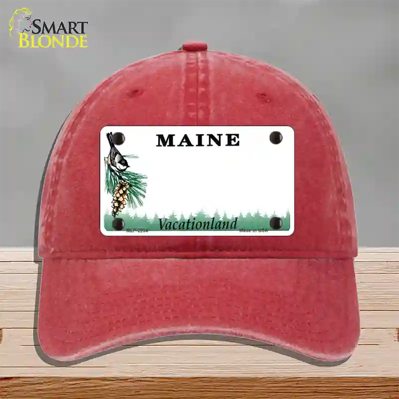 Maine State Blank Novelty License Plate Hat Unconstructed Cotton / Red