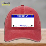 Michigan State Blank Novelty License Plate Hat Unconstructed Cotton / Red