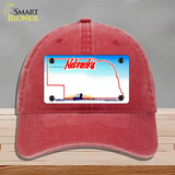 Nebraska State Blank Novelty License Plate Hat Unconstructed Cotton / Red