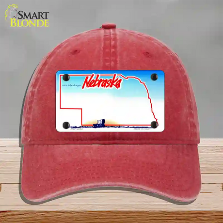 Nebraska State Blank Novelty License Plate Hat Unconstructed Cotton / Red