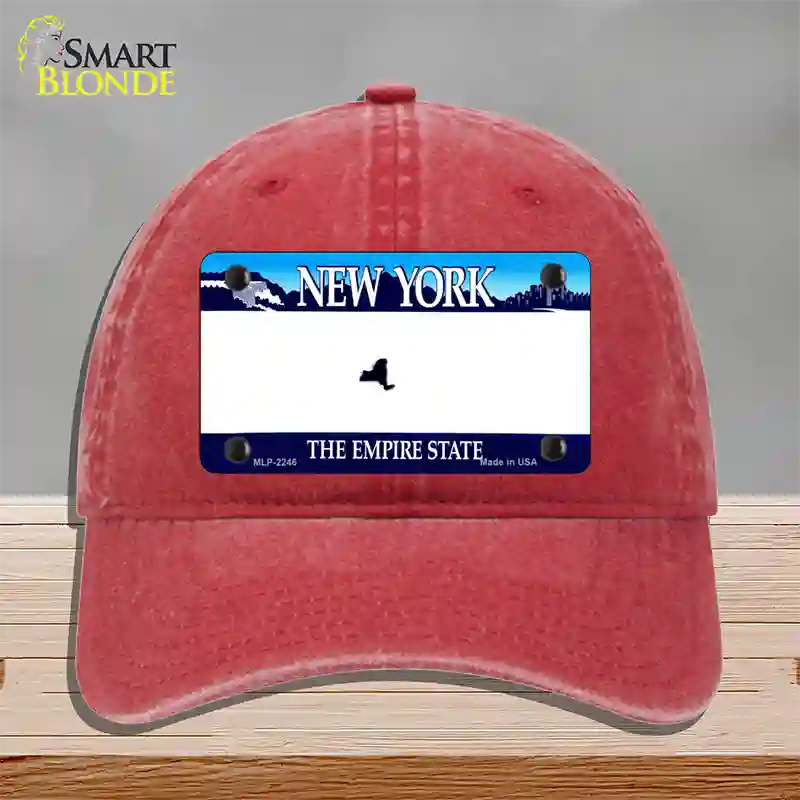 New York State State Blank Novelty License Plate Hat Unconstructed Cotton / Red