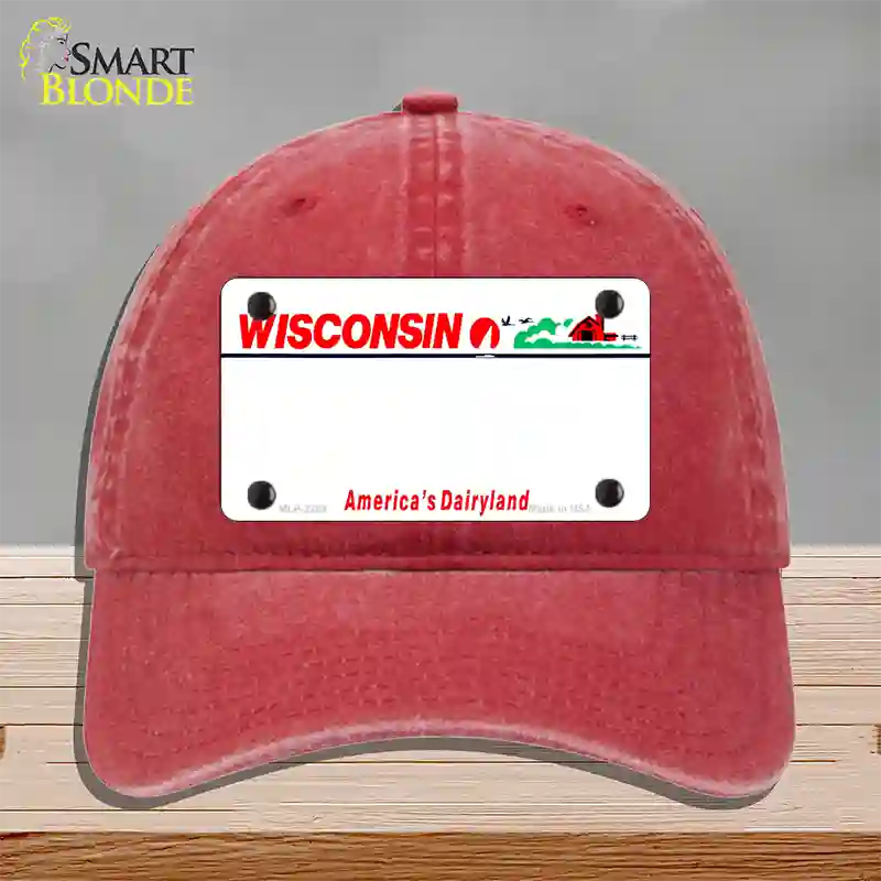 Wisconsin State Blank Novelty License Plate Hat Unconstructed Cotton / Red