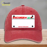 Wisconsin State Blank Novelty License Plate Hat Unconstructed Cotton / Red