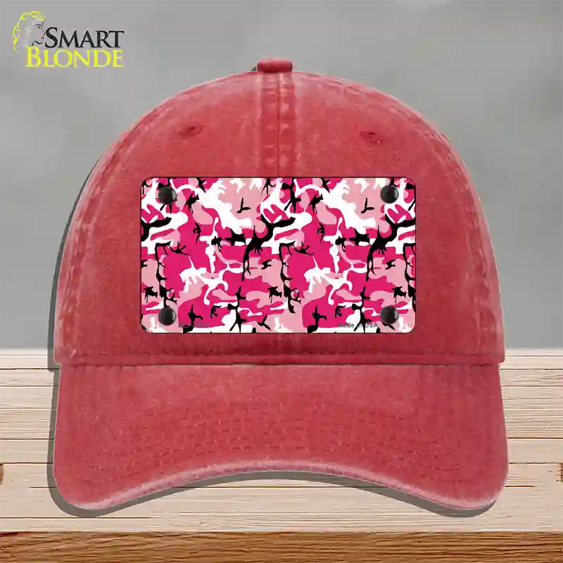 Pink Camouflage Novelty License Plate Hat Unconstructed Cotton / Red