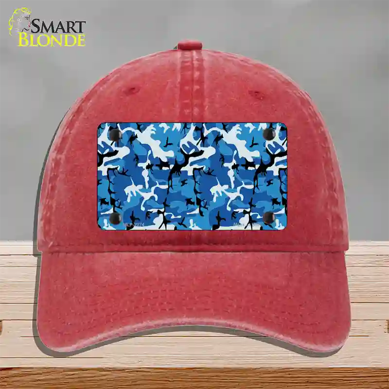 Blue Camouflage Novelty License Plate Hat Unconstructed Cotton / Red