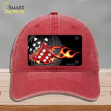 Fire Dice Flame Novelty License Plate Hat Unconstructed Cotton / Red