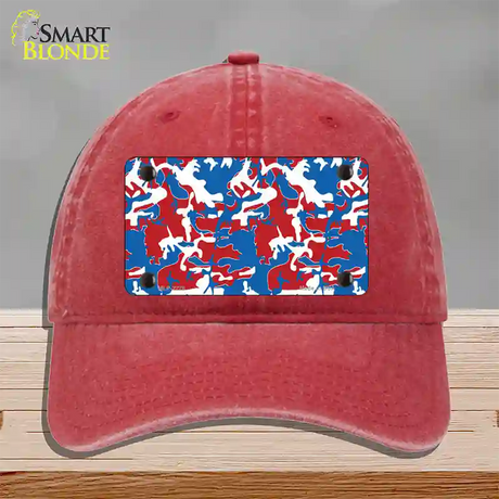 Patriotic Camouflage Novelty License Plate Hat Unconstructed Cotton / Red