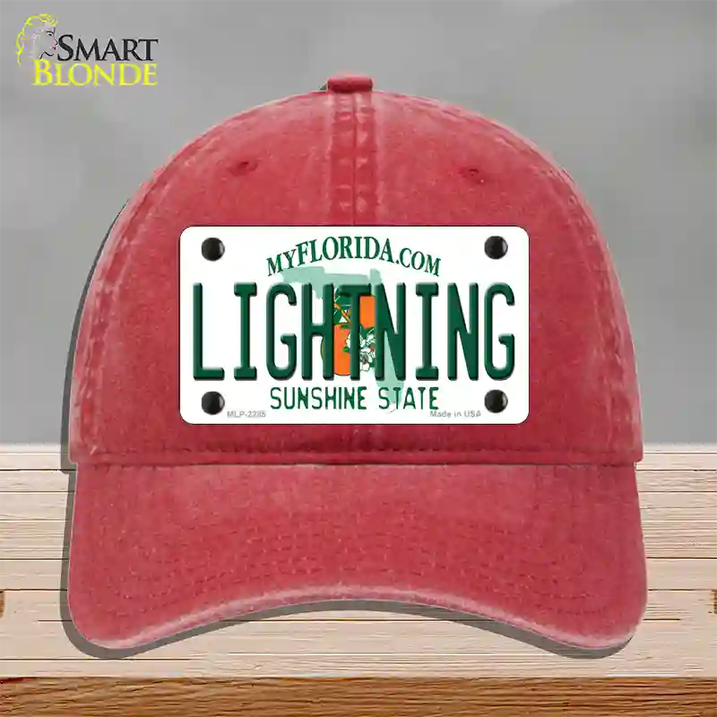 Lightning Florida State Novelty License Plate Hat Unconstructed Cotton / Red