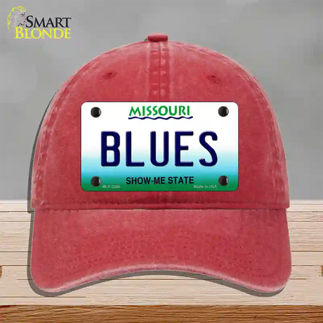 Blues Missouri State Novelty License Plate Hat Unconstructed Cotton / Red