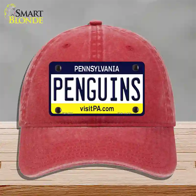 Penguins Pennsylvania State Novelty License Plate Hat Unconstructed Cotton / Red