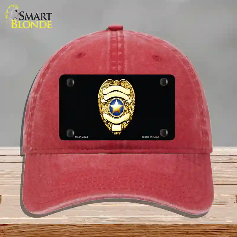 Police Badge Novelty License Plate Hat Unconstructed Cotton / Red