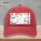 Musical Notes Multi-Color Novelty License Plate Hat Unconstructed Cotton / Red