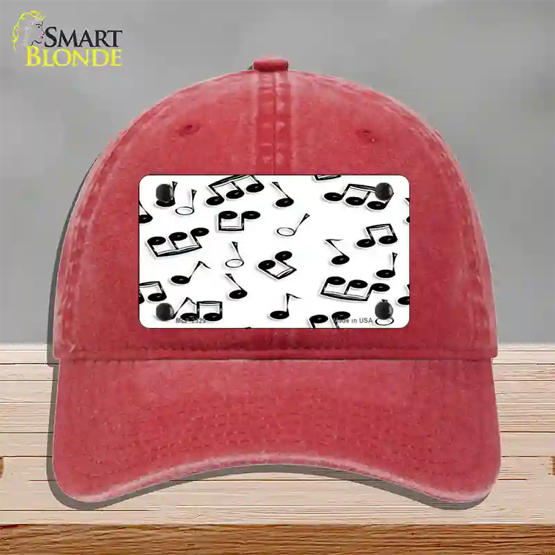 Musical Notes Black White Novelty License Plate Hat Unconstructed Cotton / Red