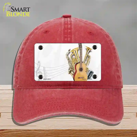 Musical Instruments Offset Novelty License Plate Hat Unconstructed Cotton / Red