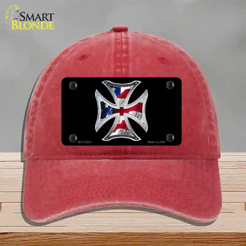 Maltese Cross Flag Novelty License Plate Hat Unconstructed Cotton / Red