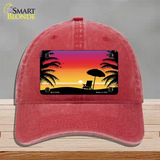 Sunset Beach Novelty License Plate Hat Unconstructed Cotton / Red