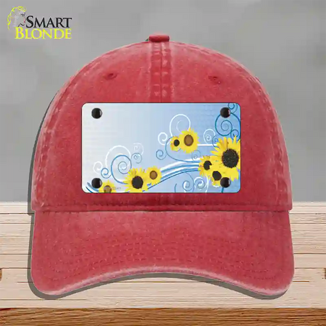 Sunflowers Novelty License Plate Hat Unconstructed Cotton / Red