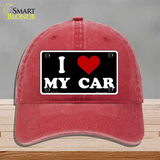 I Love My Car Black Novelty License Plate Hat Unconstructed Cotton / Red