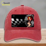 Racing Pin Up Girl Novelty License Plate Hat Unconstructed Cotton / Red