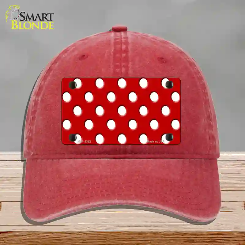 White Polka Dots Red Novelty License Plate Hat Unconstructed Cotton / Red